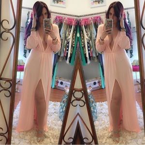 Blush long sleeve slit dress